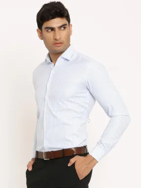 White and Light Blue Formal Stripes Shirt